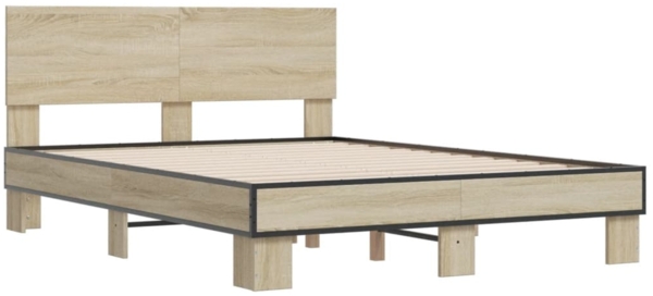 vidaXL Bettgestell Sonoma-Eiche 120x200 cm Holzwerkstoff und Metall 3280198 Bild 2