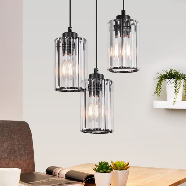 ZMH Pendelleuchte Esstisch Esszimmerlampe Hängend - 3 Flammig Hängelampe Schwarz Modern Esstischlampe Wohnzimmer Schlafzimmer Kristall Hängeleuchte Design Pendellampe E27 für Küche(ohne Leuchtmittel)