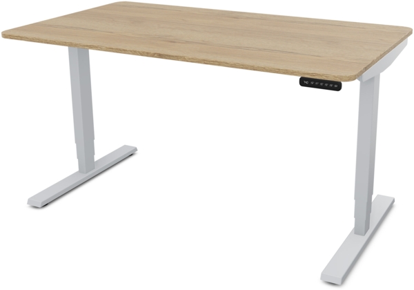 ASSMANN Elektrisch höhenverstellbarer Schreibtisch Y-Line Curved 120x80cm Eiche Natura Weißaluminium Metall Holz