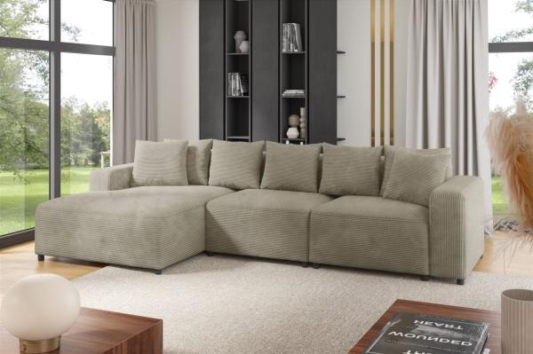 Ecksofa Designersofa Sofa MEGAN in Stoff Poso Beige Ottomane Links