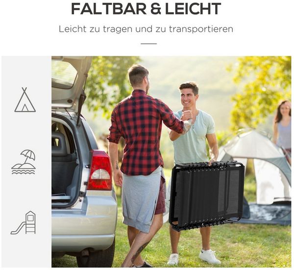 MC Star Gartenliege Chaise klappbar Sonnenliege Liegestuhl mit verstellbarer Rückenlehne, 5 Positionen abnehmbare Kopfstütze seitliche Tasche Textielenbezug Stahlrahmen 185 x 58 x 30 cm Schwarz