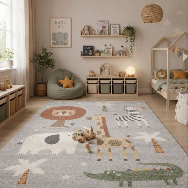 Pergamon Kinderteppich Kinder Teppich Softstar Kids Safari Animal Friends, Rechteckig, Höhe: 11 mm