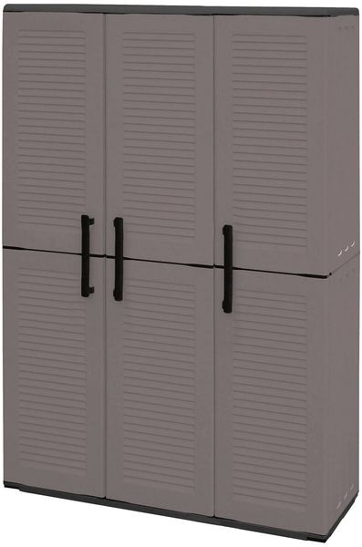 Dmora Amordel Outdoor-Garderobe, Outdoor-Möbel, Mehrzweck-Balkongarderobe, 100 % Made in Italy, Grau und Schwarz, gestreifte Oberfläche, 102 x 37 x 163 cm