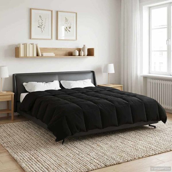 vidaXL Winterbettdecke Gepolstert Schwarz 200 x 220 cm Mikrofaser 42026105