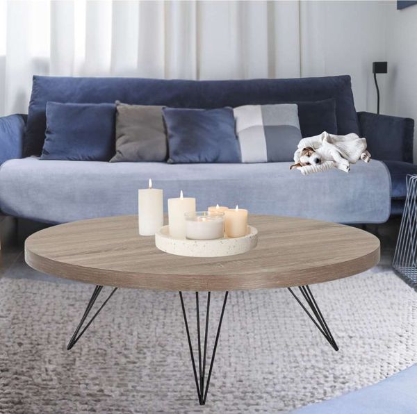 Lounge Couchtisch GRIGIO 90cm hellgrau Eichen-Optikschwarzes Metallgestell