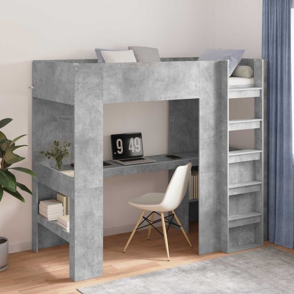 vidaXL Etagenbettgestell mit Schreibtisch Beton Grau 80 x 200 cm 3410446