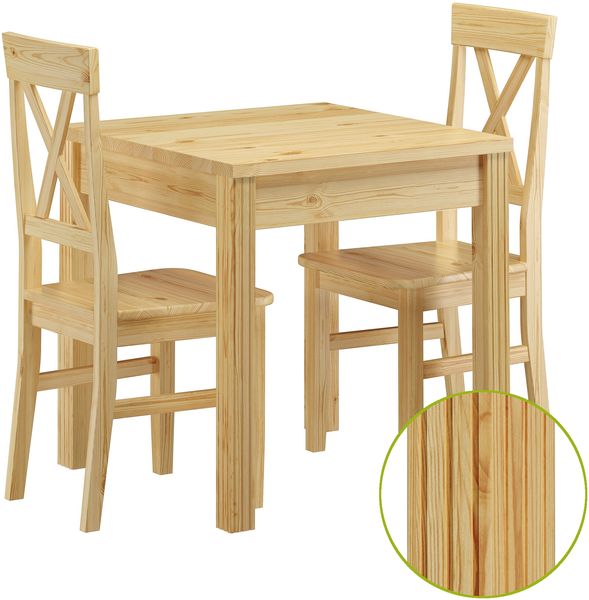 Stuhl- und Tischgruppe mit Esstisch und 2 Stühlen Kiefer Massivholz 90.70-50 C -Set 23