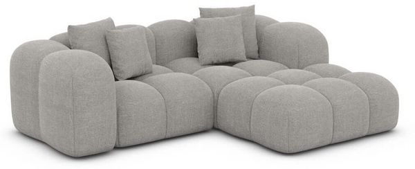 Mini Samtstoff Ecksofa Formentera L Form - Strukturstoff - hellgrau - Rechts