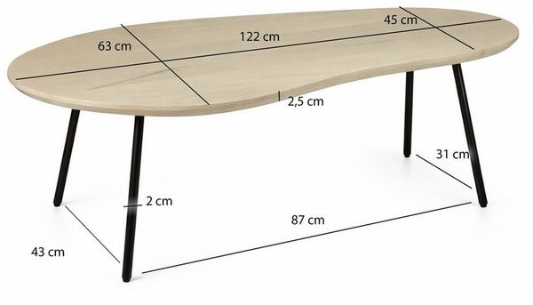 FINEBUY Couchtisch FB115693 Wohnzimmertisch Nierenform 122cm Beistelltisch White Wash (Organische Form für ein harmonisches Wohngefühl), Stilvoller Tisch mit natürlicher Ausstrahlung Bild 3