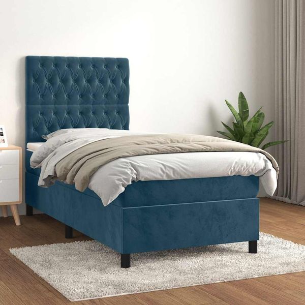 vidaXL Boxspringbett mit Matratze Dunkelblau 80x200 cm Samt 3143173
