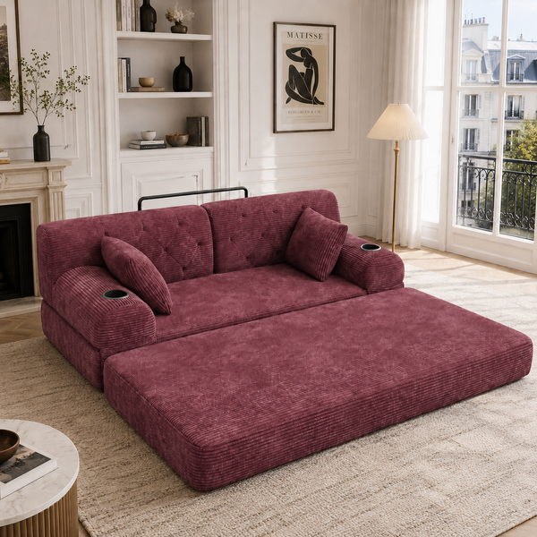 Schlafsofa mit Metallrahmen weinrot 168×80×81 cm aus Cordstoff