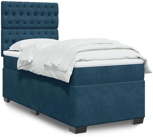 vidaXL Boxspringbett mit Matratze Blau 80x200 cm Samt 3290772