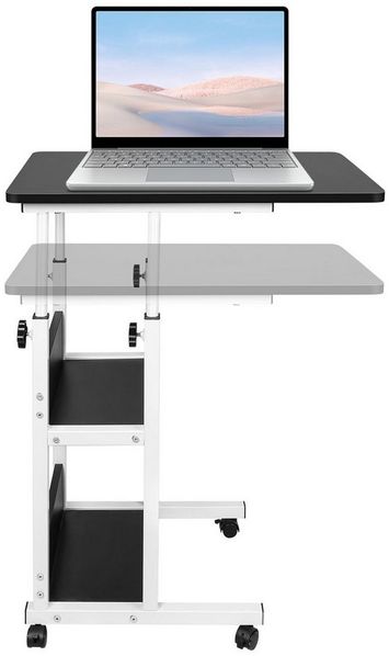 JEOBEST Beistelltisch Computertisch mit Rollen, Höhenverstellbar Laptoptisch, (1-St), C-Form Couchtisch, Gestell aus Metall, Tischplatte aus Holz