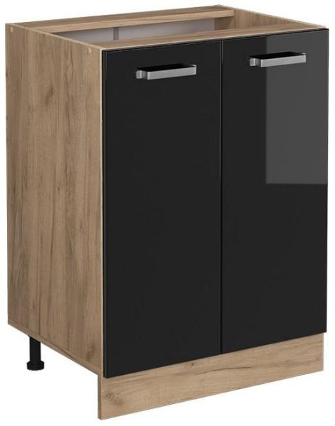 Vicco Unterschrank R-Line, Schwarz Hochglanz/Goldkraft Eiche, 60 cm ohne Arbeitsplatte