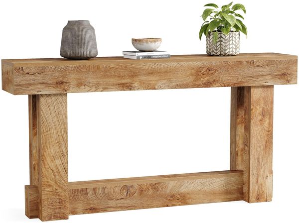LITTLE TREE 63-Zoll-Konsolentisch im Landhausstil, 2-stufiger Sofatisch aus Holz für hinter die Couch, schmaler, Langer Eingangstisch für Wohnzimmer, Eingangsbereich, Flur (Natur)