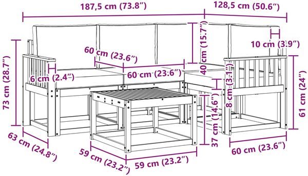vidaXL Outdoor-Sofagarnitur 5 pcs Weiß und Hellgrau 59 x 59 x 37 cm 3387590 Bild 7