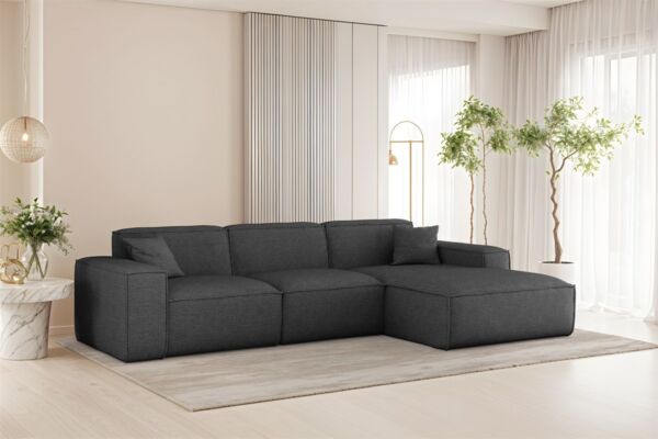Ecksofa Designersofa CELES PREMIUM in Stoff Artico Anthrazit Ottomane Rechts