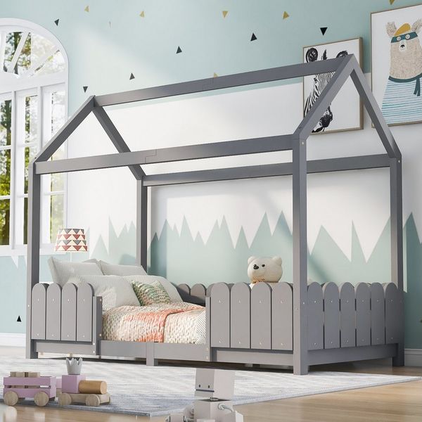 Flieks Kinderbett, Einzelbett Hausbett Kiefernholz 90x200cm