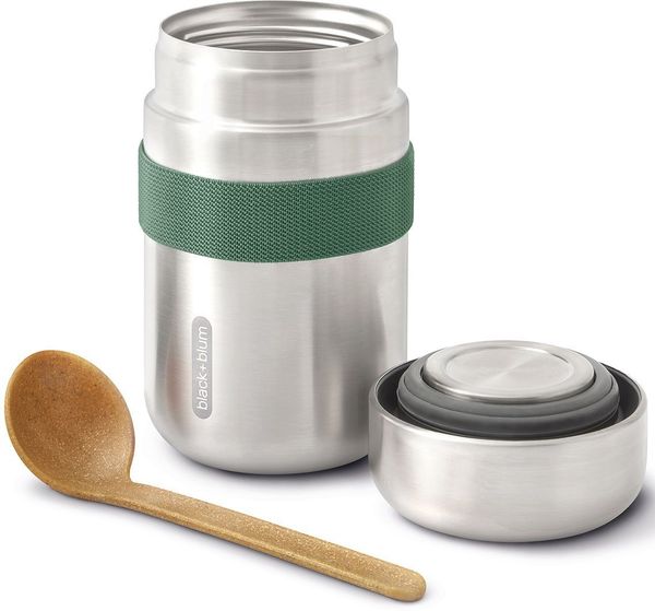 black+blum Thermobecher Food Flask, Edelstahl, hält Speisen lange heiß, auslaufsicher, inkl. Löffel, 400 ml