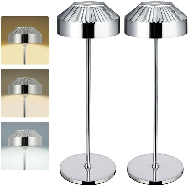 LuminexDesigns DOME TL16 2 Stück Mini LED Tischlampe Kabellos mit Akku – Touch Dimmbar,3 Lichtfarben & Memory,IP54 Outdoor Tischleuchte für Nachttisch,Bad,Balkon,Terrasse & Restaurant Spiegel-Chrom