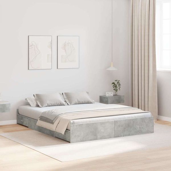 vidaXL Aufbewahrungsbettgestell Beton Grau 140 x 190 cm Holzwerkstoff 3335312