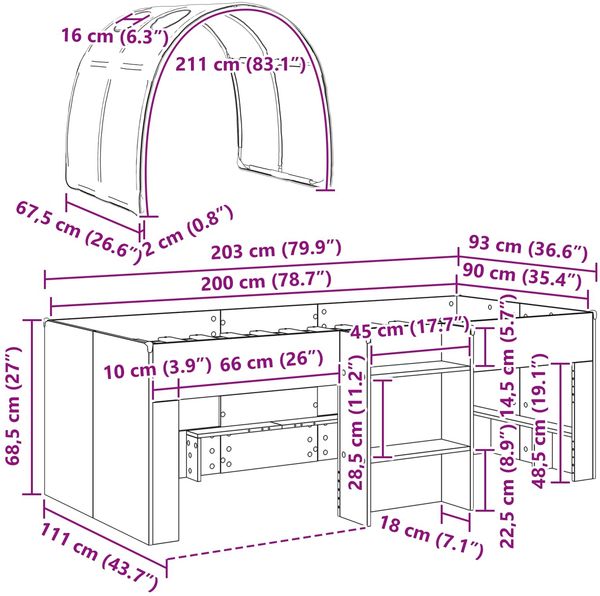 vidaXL Hochbett für Kinder mit Tunnel 3 Stk. Sonoma Eiche und Hellblau 3423540 Bild 12