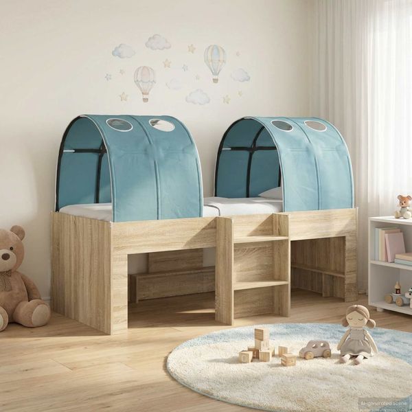 vidaXL Hochbett für Kinder mit Tunnel 3 Stk. Sonoma Eiche und Hellblau 3423540