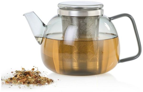 AdHoc Teekanne YUNA im Set mit Stövchen TUTO, 1,2 l, (Spar-Set, 2-St), edle Glaskanne in Rauchgrau mit Feinfilter und Stövchen
