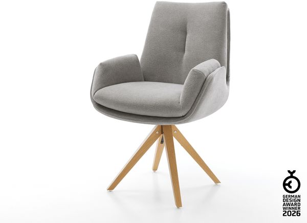 Drehstuhl Clea-Flex Strukturstoff Soft Grau Holzgestell kantig Natur 180° drehbar