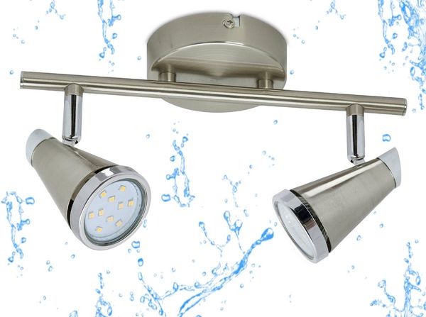 TRANGO LED Deckenstrahler, 2-flammig 1009-22 Badleuchte WET IP44 Bad Deckenleuchte in Nickel matt & Chrom, Flurlampe, WC Lampe, Deckenlampe, Deckenstrahler, warmweiß, inklusive 2x 5 W GU10 LED Leuchtmittel Spots schwenkbar