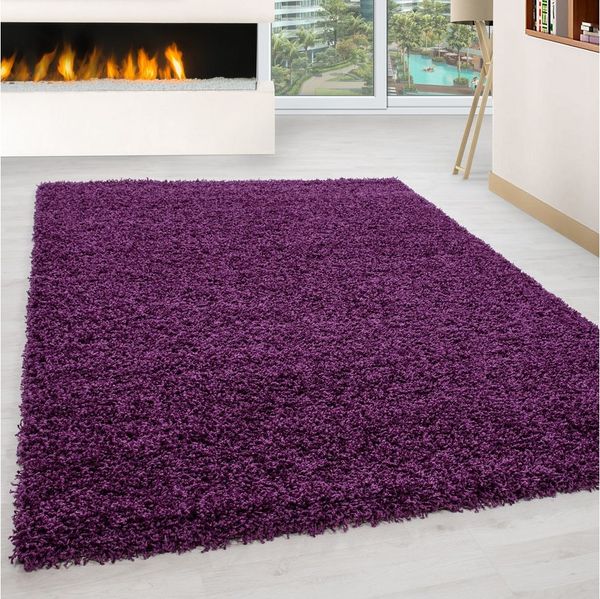 KADIMA DESIGN Teppich RHEIN Shaggy Langflor Wohnzimmer Schlafzimmer Waschbar Esszimmer, Läufer, Höhe: 32 mm, Violett, 60x110 cm, Wohnzimmerteppich Strapazierfähig Waschbar