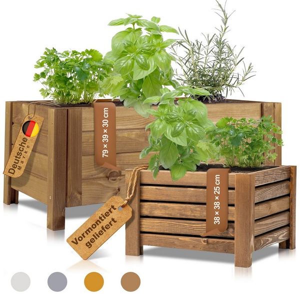BooGardi Pflanzkübel Pflanzkasten Holz mit Vlies · 2 Größen & 4 Farben (1 St, Blumenkasten außen rechteckig · 79 x 39 x 30 cm Dunkelbraun · groß), Blumenkübel für Balkon, Terrasse & Garten
