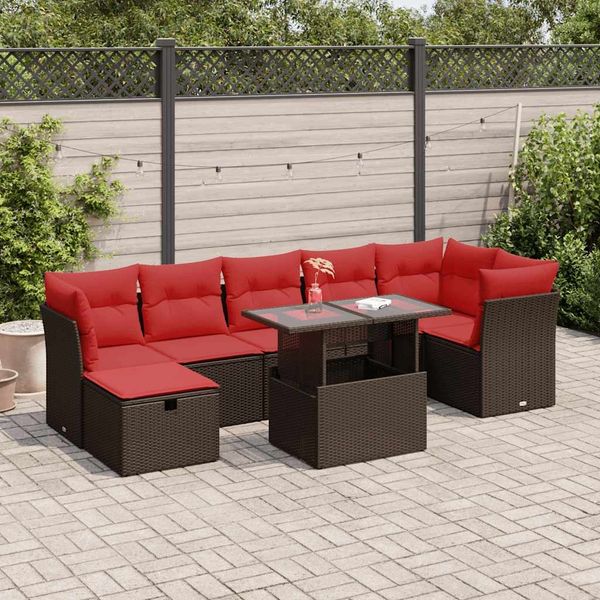 vidaXL 8-tlg. Garten-Sofagarnitur mit Kissen Braun Poly Rattan 3327794