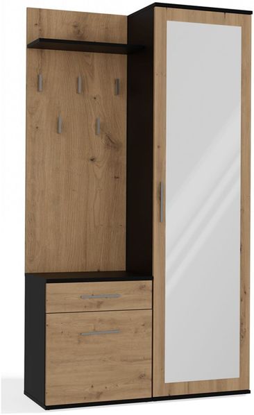 Selsey 'Duvio' Flurgarderobe mit Schrank und Spiegel, Eiche Artisan / Grau, 100 cm