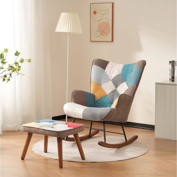 STILVORA Ohrensessel mit Spleißen,Relaxsessel Schaukelstuhl mit Fußstütze&Polsterung (Schaukelstuhl, 2-St, vorne und hinten mit Spleißen), mit Lebendige Farben