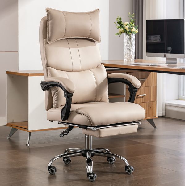 Bürostuhl H 120 x T 65 x B 48 cm,ergonomisch höhenverstellbar drehbar Tech-Stoff Beige 1 Stück