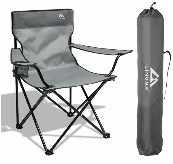 LINUMA Campingstuhl faltbar mit extra großem Getränkehalter, stabiler Klappstuhl schwarz (1 St), Faltbarer Campingstuhl mit XL-Getränkehalter für Festival & Outdoor