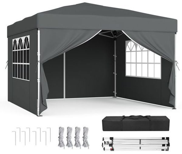 SONGMICS Faltzelt 3 x 3 m, mit Seitenwänden, stabil, tragbar, Pavillon für Garten, Hof, Markt, Sonnenschutz, grau