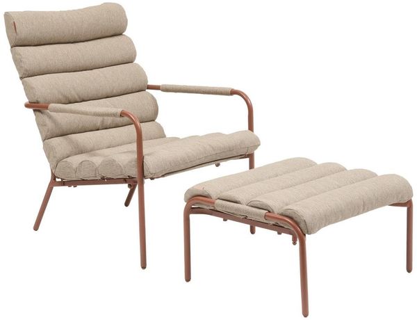 Hespéride – Relax-Gartensessel Solani – Outdoor-Sessel aus rostfreiem Stahl, Texaline – Farbe Mahagoni – inklusive Fußstütze – Balkon und Terrasse