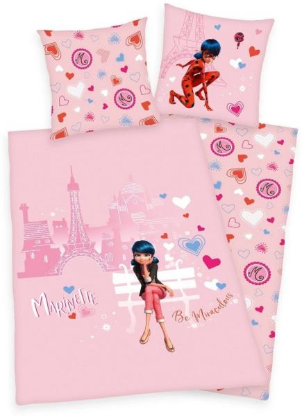 Herding Kinderbettwäsche Mädchen Flanell Bettwäsche Miraculous Ladybug Love Paris rosa Biber