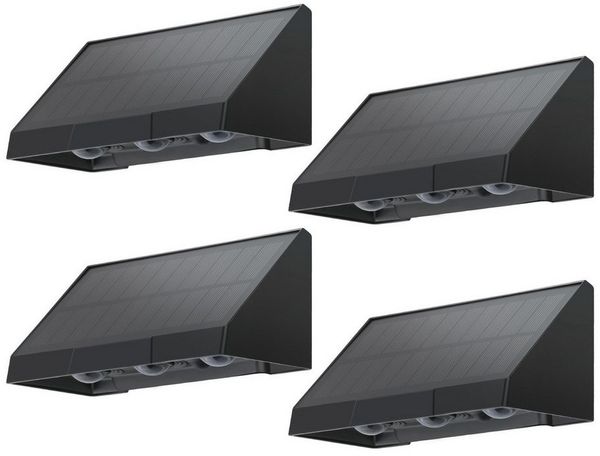 ZMH Außen-Wandleuchte 1/2/4ER Wandlampe solar 3000K 2 Modi Solarwandleuchten für Außen, LED fest integriert, 3000K Warmweiß, LED Außenwandleuchten Solarleuchte 1800mAh Wandlampe