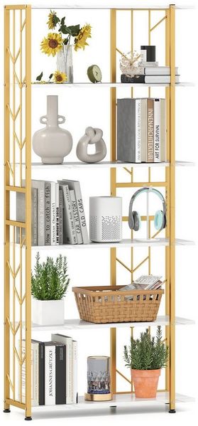 COSTWAY Bücherregal, geometrisches Standregal, 6-stöckig, Metallrahmen