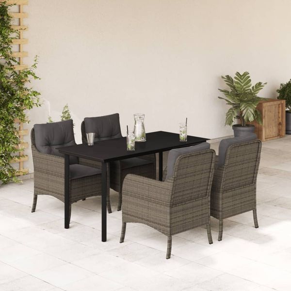 vidaXL 5-tlg. Garten-Essgruppe mit Kissen Grau Poly Rattan 3211957
