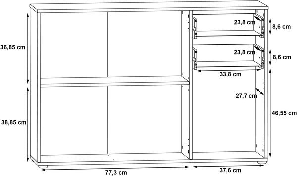 Forte IKOLI Kommode 120, moderne Kommode, 3-türig, 2 Schubladen, Wohn-/Schlafzimmer, Flur, Holzwerkstoff, Weiß mit Sonoma Eiche Holzdekor, 119,6 cm breit x 81,7 cm hoch x 31,4 cm tief Bild 7