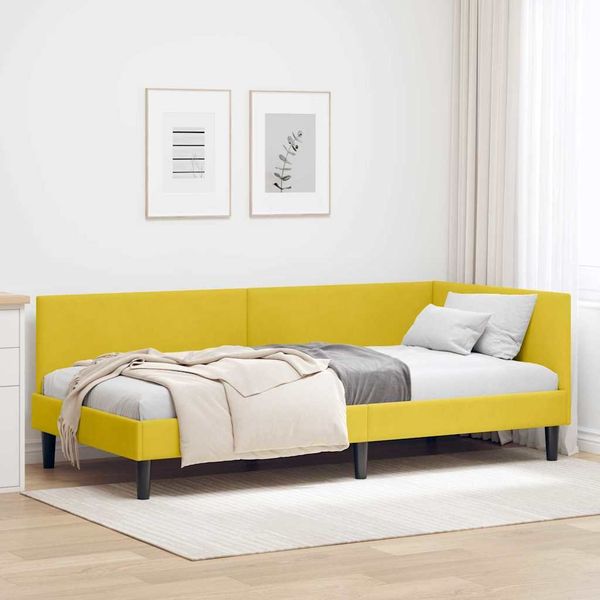 vidaXL Eckbettgestell mit Kopfteil Gelb 90 cm x 190 cm Samt 42016222