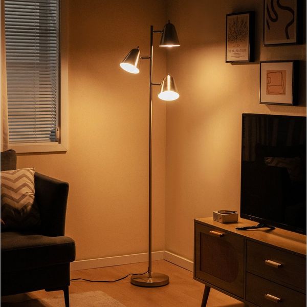 COSTWAY Stehlampe, 3 E27 Glühbirne, 360° verstellbare Lampenschirme 163cm
