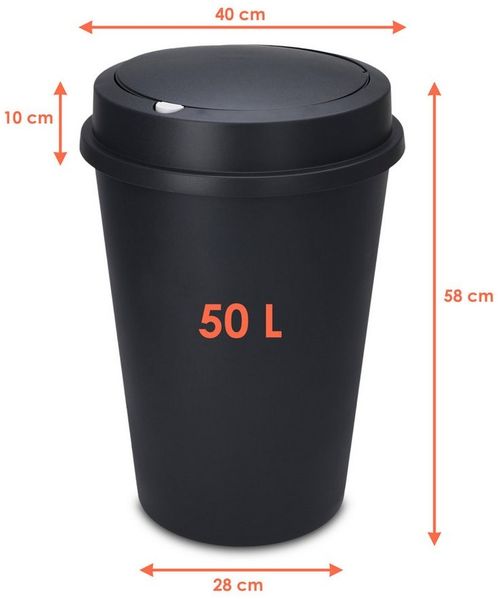 Spetebo Mülleimer XL Kunststoff Abfalleimer anthrazit mit Push Deckel - 50 L, Runder Mülleimer mit abnehmbaren Deckel