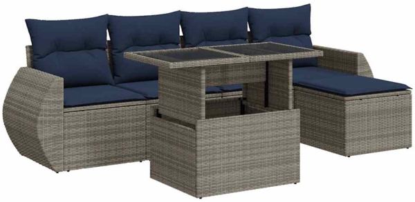 vidaXL 6-tlg. Garten-Sofagarnitur mit Kissen Grau Poly Rattan Akazie 3326622