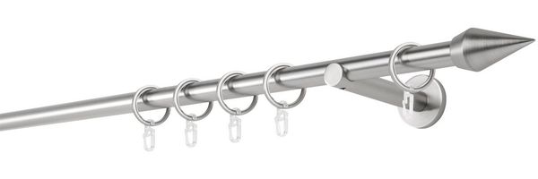 ondeco Gardinenstange Rundrohr Wandabstand 12cm Kegel, Ø 20 mm, 1-läufig-läufig, Wunschmaßlänge, Bohren, verschraubt