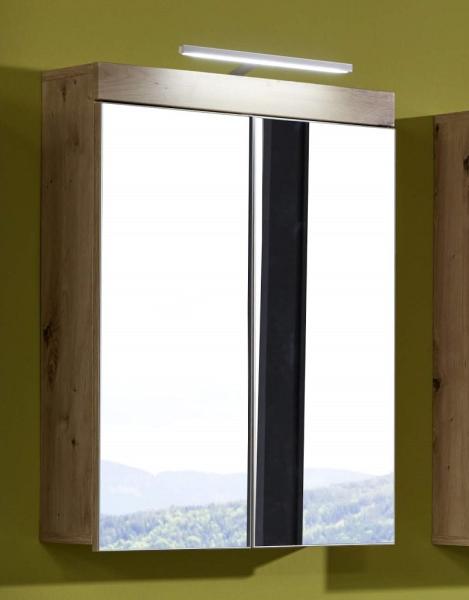 Badmöbel Amanda Hochglanz weiß und Eiche 2-teilig 60 cm, ohne Waschbecken Bild 4